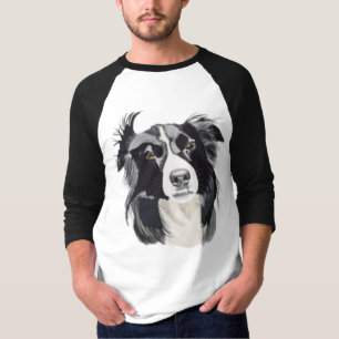 Camiseta Collie preto e branco com olhos de Brown