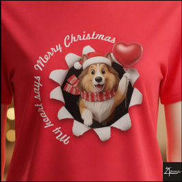 Camiseta Collie Puppy Christmas Heart Scarf Fluffy