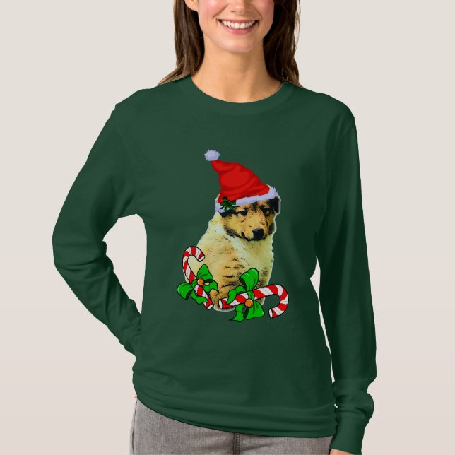 Camiseta Collie Puppy Feliz de Natal (Frente)