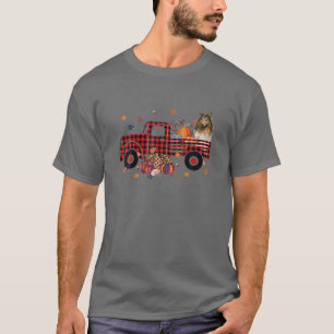 Camiseta Collie Riding Caminhão Pumpkin outono Folhas Cair