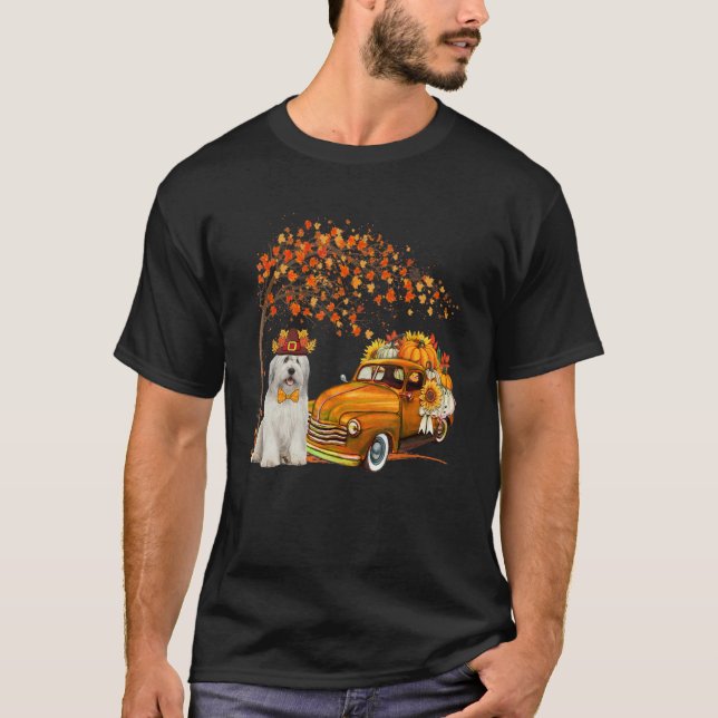Camiseta Collie Vestindo Caminhão de Coleta de Árvore de Qu (Frente)