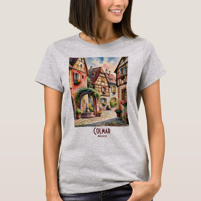 Camiseta Colmar France Alsace Village Art Watercolor Travel (Frente)