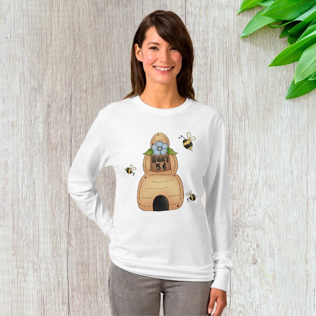 Camiseta Colmeia de Abelhas com Flor Azul e Abelhas (Criador carregado)