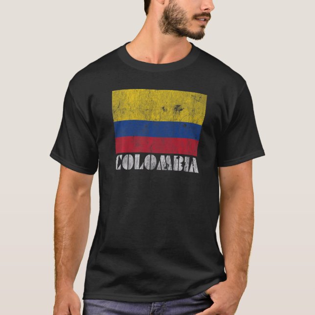 Camiseta Colômbia: Bandeira do País Vintage Souvenir (Frente)