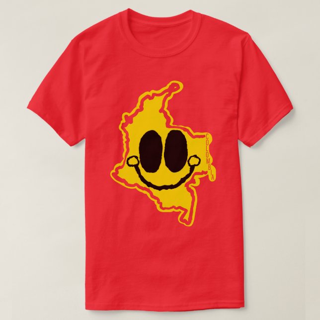 Camiseta Colômbia Feliz Toon Map Face com sorriso (Frente do Design)