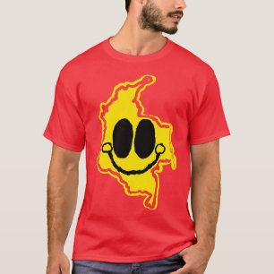 Camiseta Colômbia Feliz Toon Map Face com sorriso