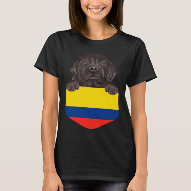 Camiseta Colombia Flag Newfoundland Dog In Pocket (Frente)