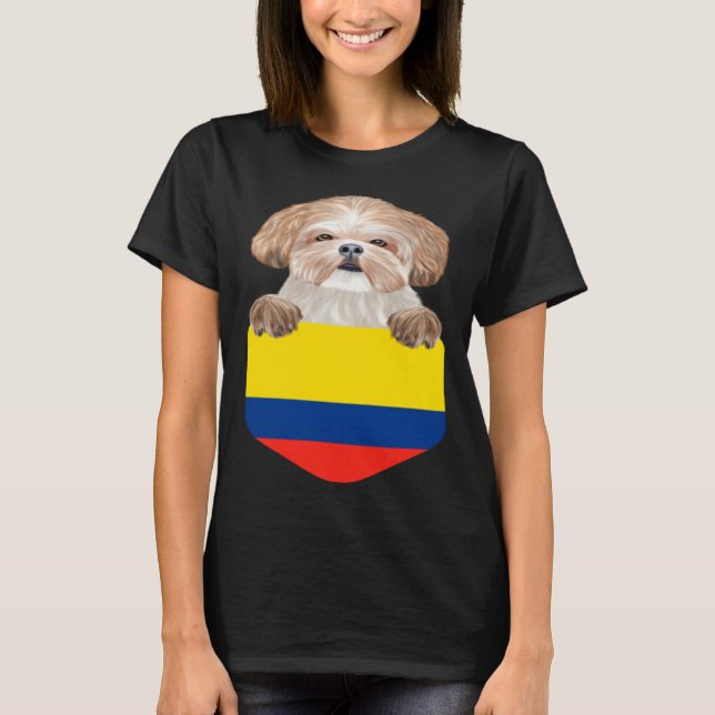 Camiseta Colombia Flag Shih Tzu Dog In Pocket (Frente)