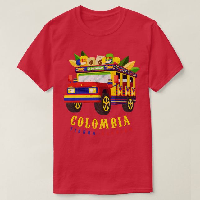 Camiseta Colombia Tierra Querida Chiva Colombiana (Frente do Design)
