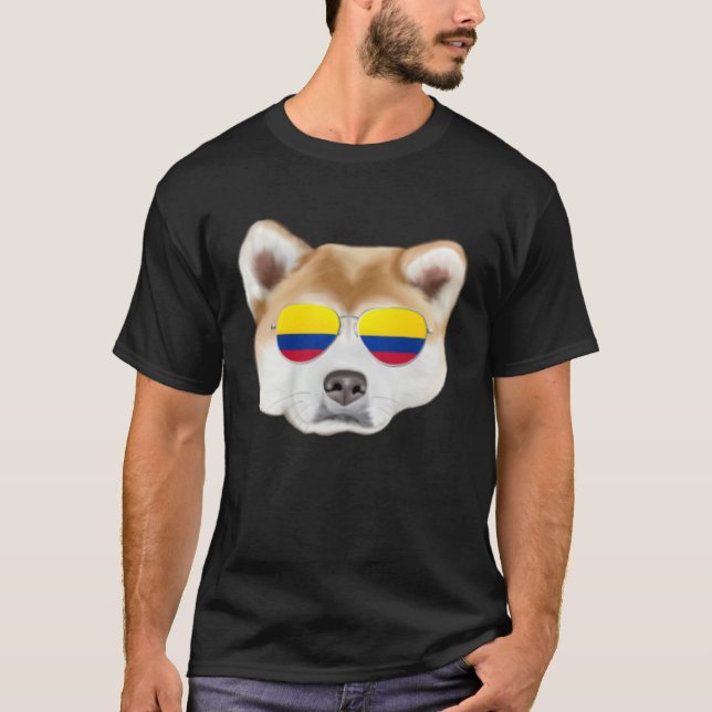 Camiseta Colombian Flag Akita Dog Colombia Pocket (Frente)