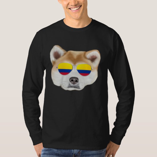Camiseta Colombian Flag Akita Dog Colombia Pocket (Frente)