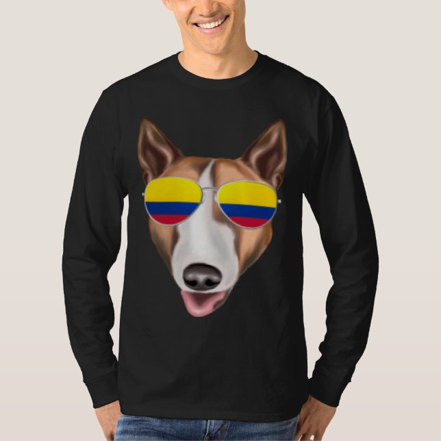 Camiseta Colombian Flag Bull Terrier Dog Colombia Pocket (Frente)