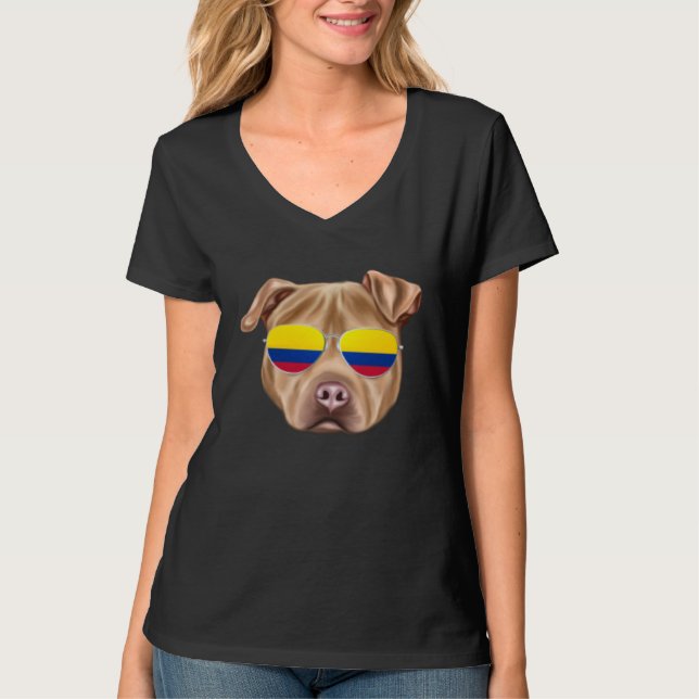Camiseta Colombian Flag Usa Staffordshire Terrier Dog Colom (Frente)