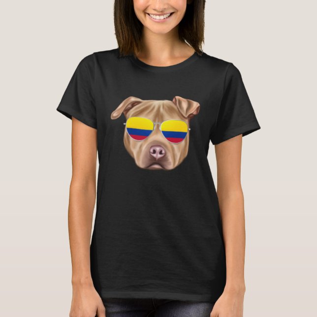 Camiseta Colombian Flag Usa Staffordshire Terrier Dog Colom (Frente)