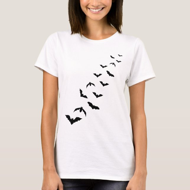 Camiseta Colônia De Silhuetas De Morcegos Voadores Pretos N (Frente)
