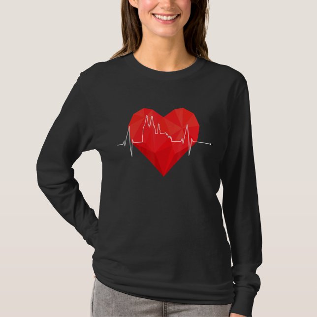 Camiseta Colônia Skyline Heartbeat Alemanha Kln Cologne Cat (Frente)