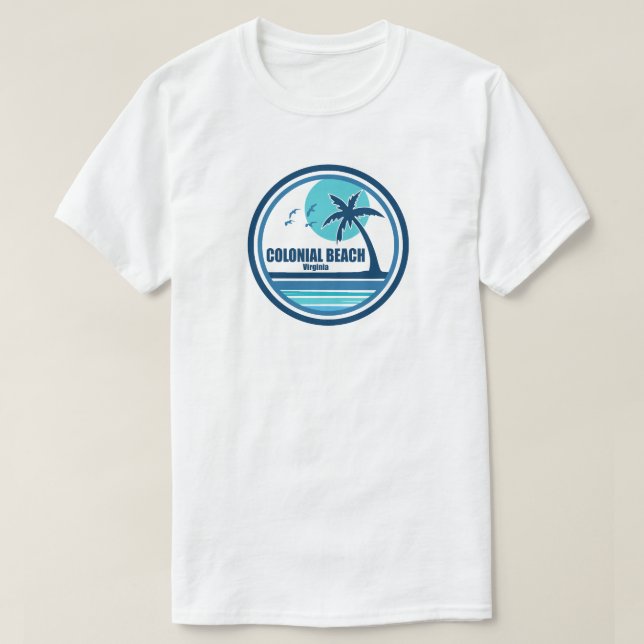 Camiseta Colonial Beach Virginia Palm Tree Birds (Frente do Design)