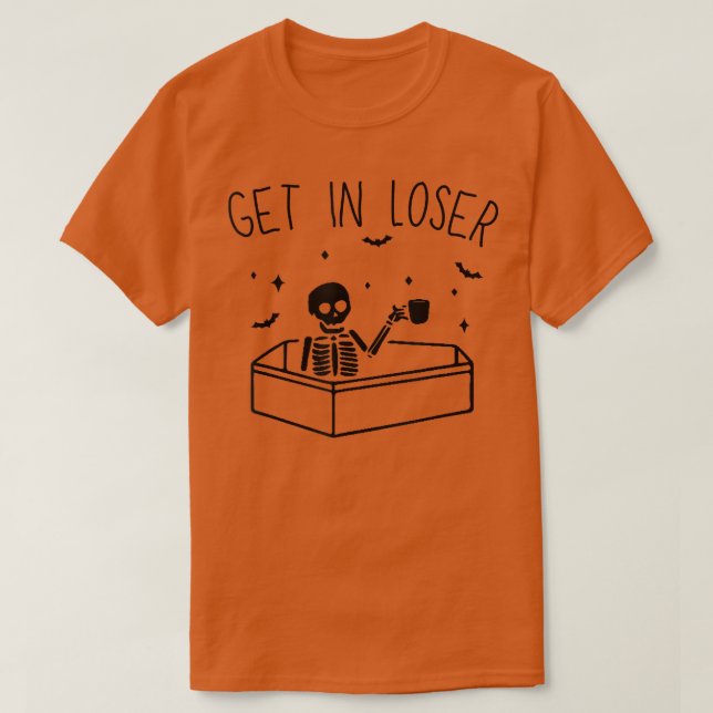Camiseta Coloque O Esqueleto Perdedor Em Coffin (Frente do Design)