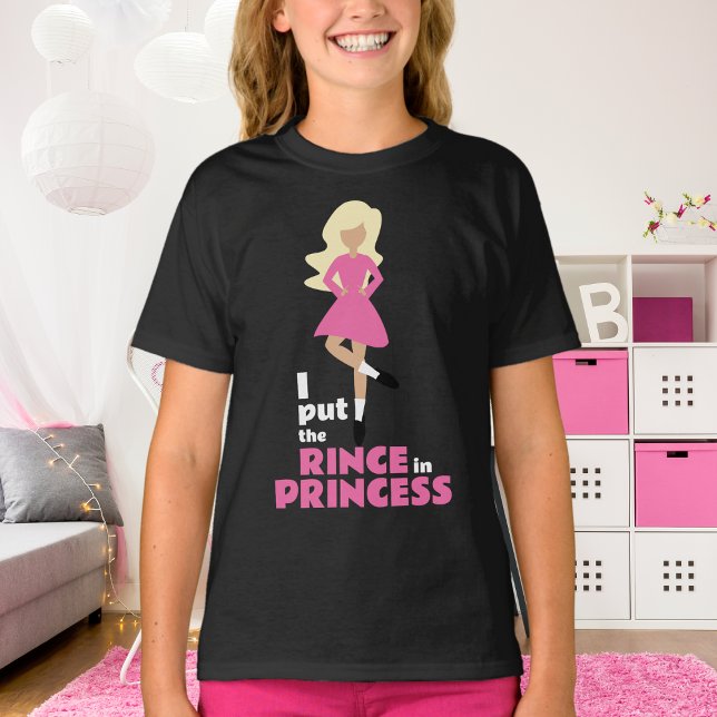 Camiseta Coloquei Rince na Princesa Blona Hair Dança Irland (Criador carregado)
