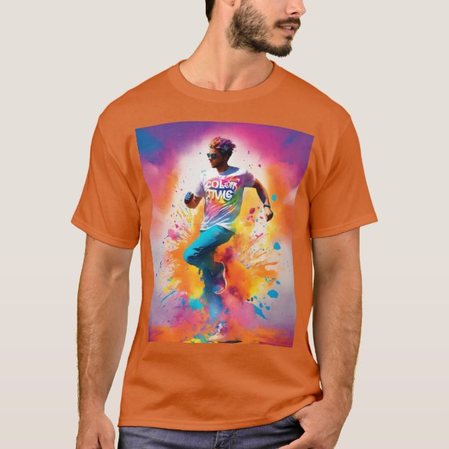 Camiseta Color Vibes Run – Splash of Life Graphic Tee" (Frente)