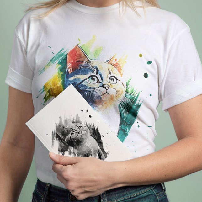Camiseta Coloração aquosa espetacular - Retrato para gatos  (Criador carregado)