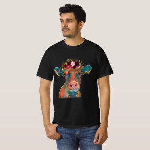 Camiseta Coloração d'água colorida com o rosto da vaca  