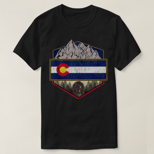 Camiseta Colorado Flag Mountain Hiking (Frente do Design)