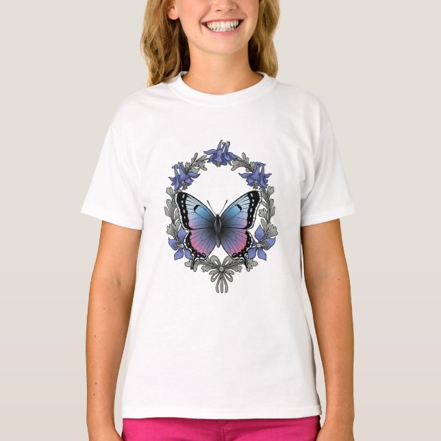 Camiseta Colorado Hairstreak Butterfly And Blue Columbine  (Frente)
