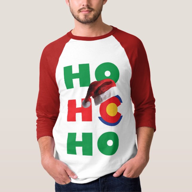 Camiseta Colorado Natal Santa Hat Ho Ho Ho Ho (Frente)