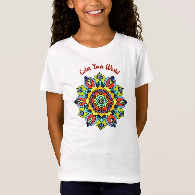 Camiseta Colore a sua criança do Mandala mundial (Frente)
