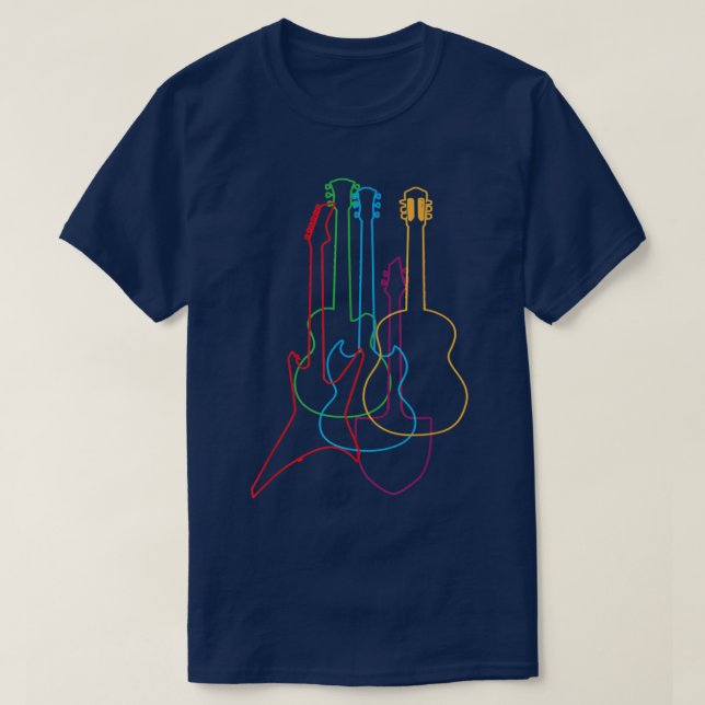 Camiseta Colored Guitars Electric Acoustic Classical Premiu (Frente do Design)