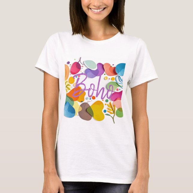 Camiseta Colorful Abstract Botanical Boho Cutout Art (Frente)