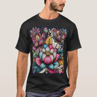 Camiseta Colorful and Detailed Lotus Flowers