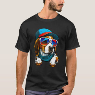 Camiseta Colorful Beagle wearing sunglasses and cap