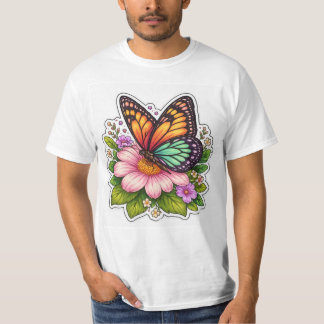 Camiseta Colorful Butterfly on Flower Pictoral nature