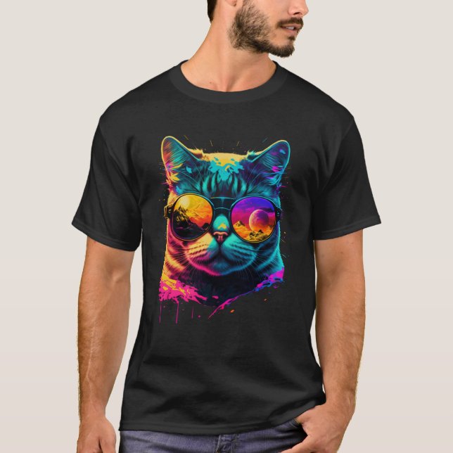 Camiseta Colorful cat wearing glasses graphic (Frente)