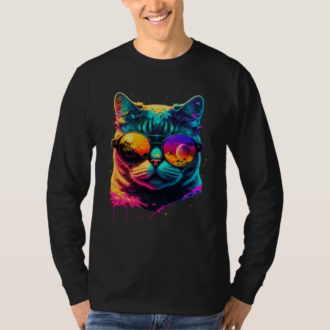Camiseta Colorful cat wearing glasses graphic (Frente)