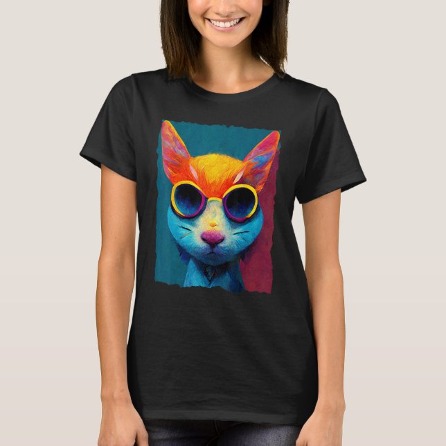 Camiseta Colorful Cat With Glasses (Frente)