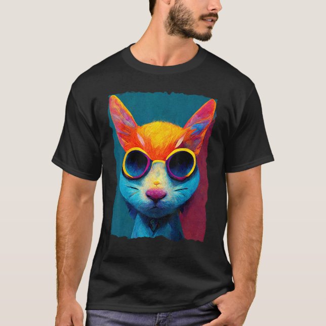 Camiseta Colorful Cat With Glasses (Frente)