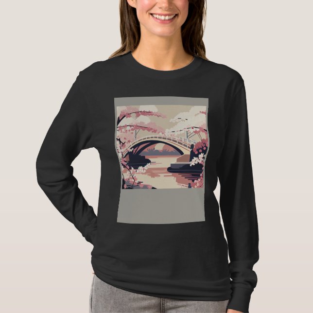 Camiseta Colorful Cherry Blossom Bridge Vibrant (Frente)