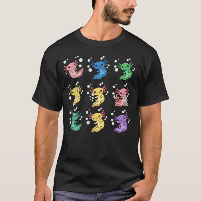 Camiseta Colorful Cute Axolotl Pattern Art (Frente)
