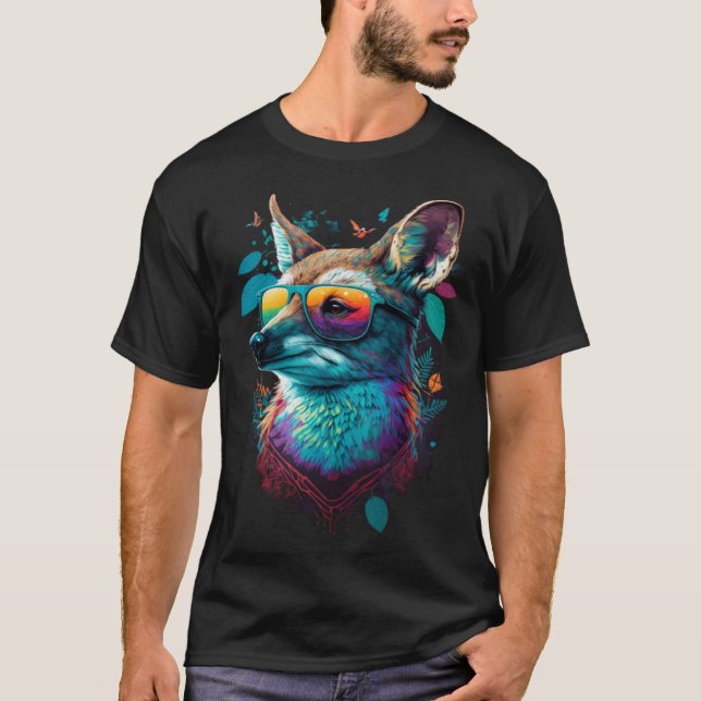 Camiseta Colorful Cute Fox with Sunglasses Animal (Frente)