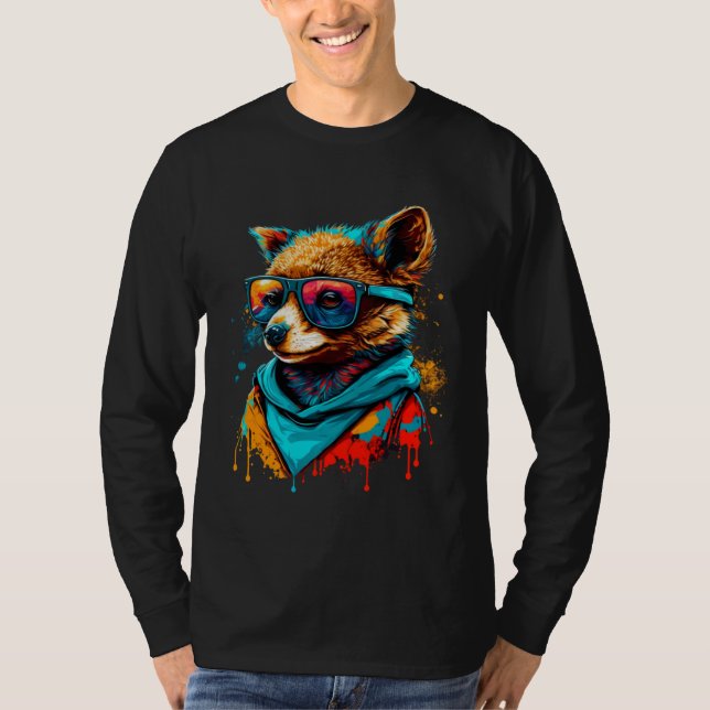 Camiseta Colorful Cute Raccoon with Sunglasses Animal (Frente)