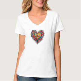Camiseta Colorful Floral Heart Love | Romantic Design
