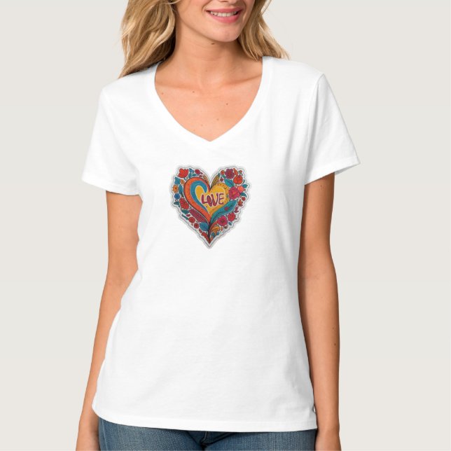 Camiseta Colorful Floral Heart Love  | Romantic Design (Frente)