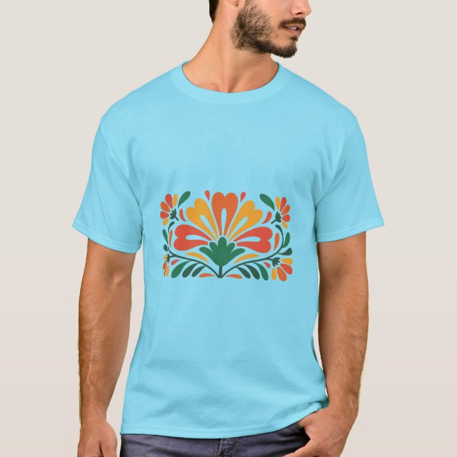 Camiseta Colorful Floral Pattern – Flat Vector Illustration (Frente)