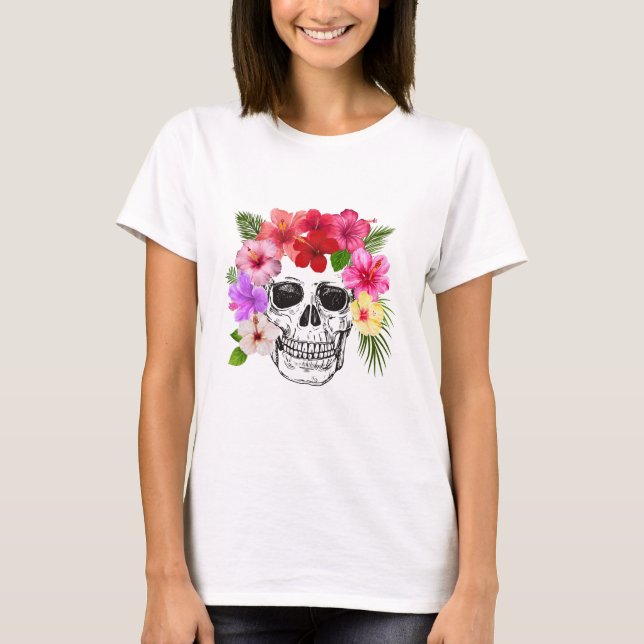Camiseta Colorful Floral Skull WOMEN'S T SHIRT (Frente)