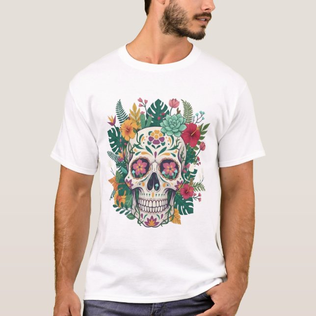 Camiseta Colorful Floral Sugar Skull Illustration (Frente)