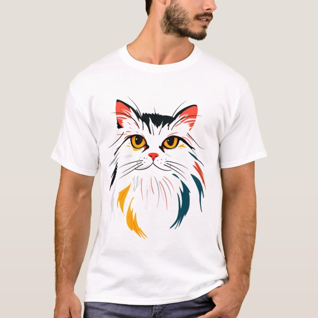 Camiseta Colorful Flowing-Fur Cat (Frente)