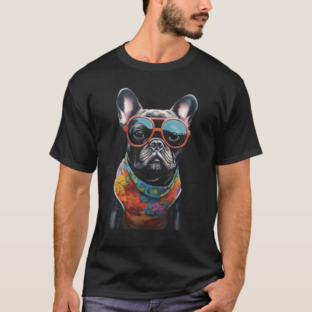 Camiseta Colorful Frenchbulldog Wearing Sunglasees Graphic  (Frente)